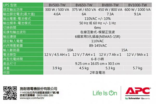 APC Easy UPS 在線互動不斷電系統 BV500-TW 含稅：圖片 3